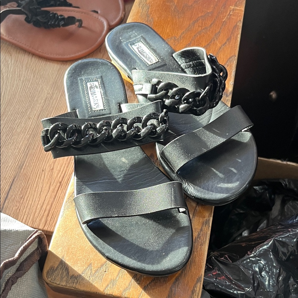 Zara Black Chain Accent Sandals